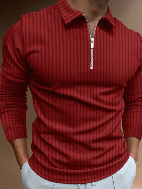 Men's Full Size Zip Detail Long Sleeve Polo Plus Size