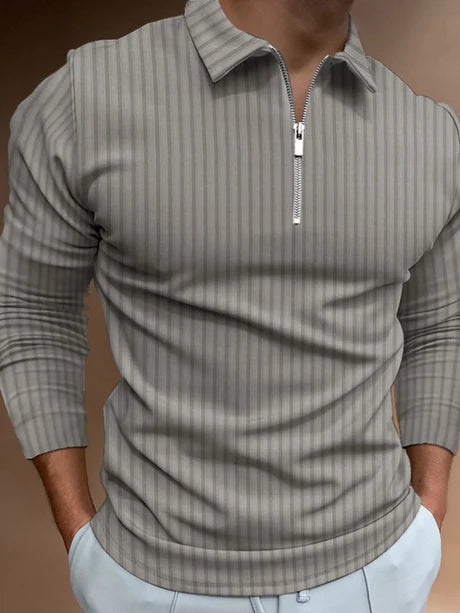 Men's Full Size Zip Detail Long Sleeve Polo Plus Size