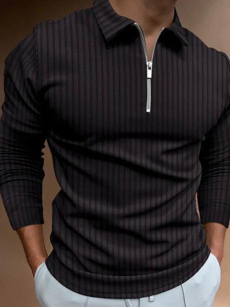 Men's Full Size Zip Detail Long Sleeve Polo Plus Size