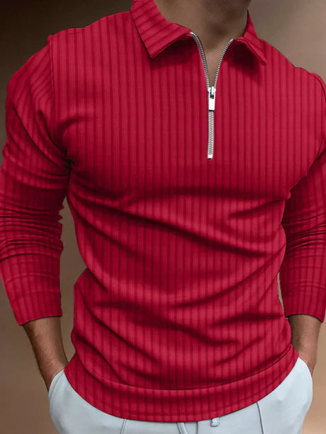 Men's Full Size Zip Detail Long Sleeve Polo Plus Size