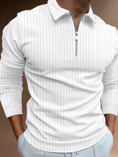 Men's Full Size Zip Detail Long Sleeve Polo Plus Size